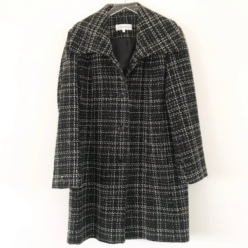 Calvin Klein Black White, Statement piece Check Coat, Size 14